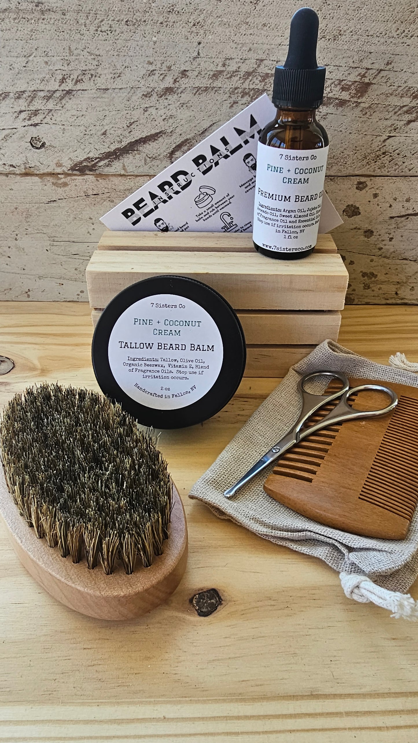 Beard Box of Tallow Balm, Oil and Brush set