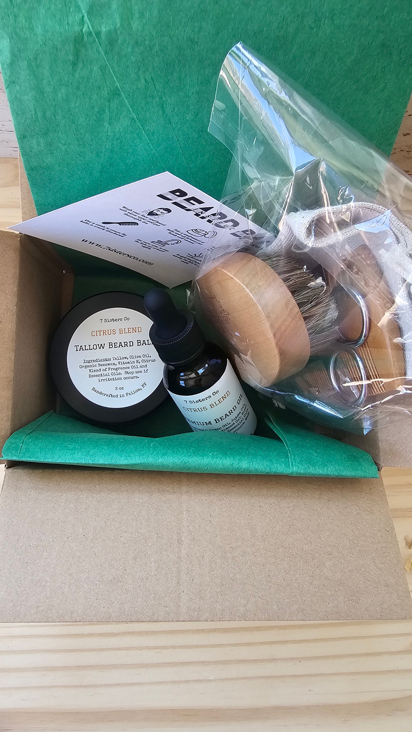 Beard Box of Tallow Balm, Oil and Brush set