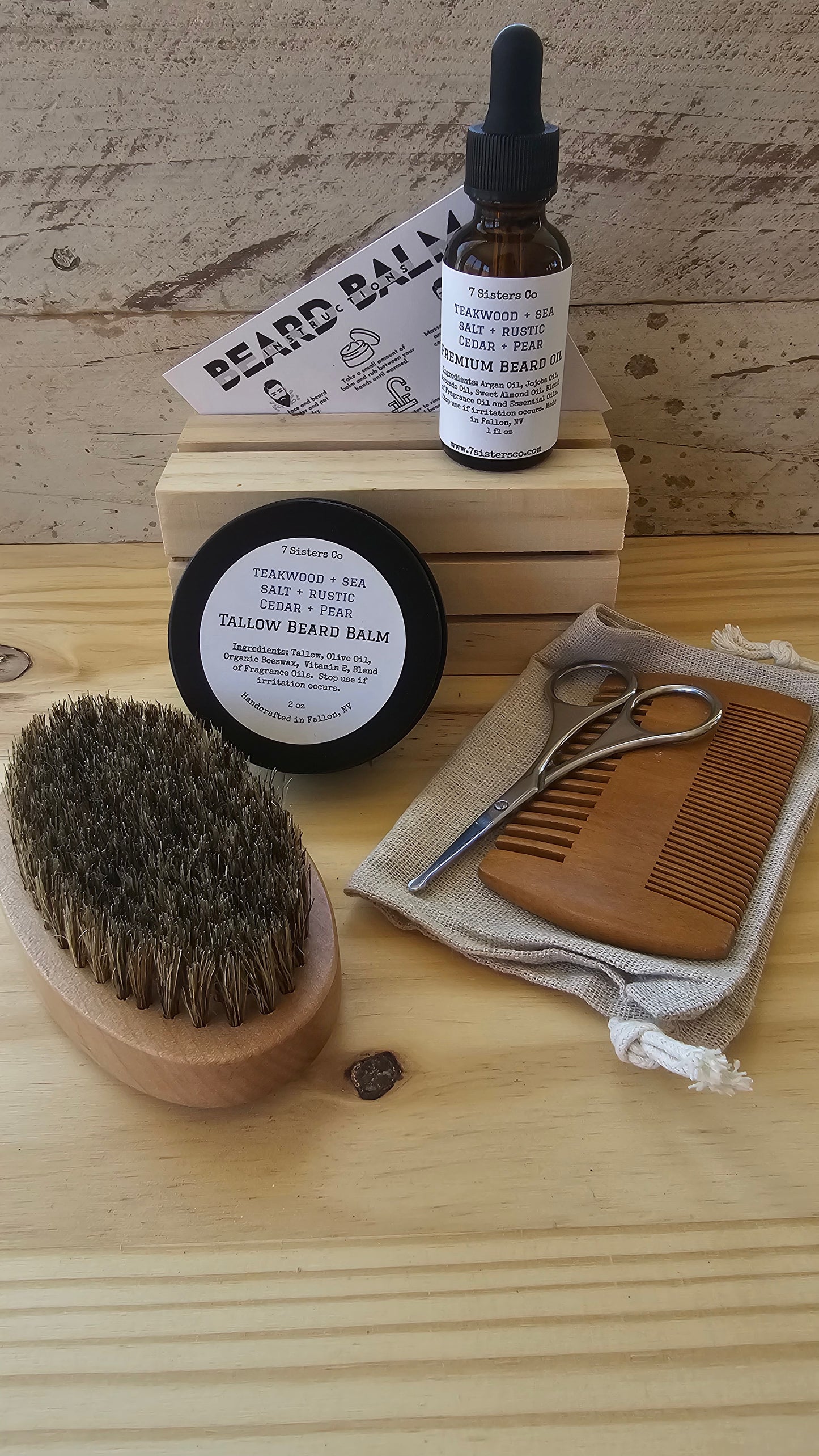 Beard Box of Tallow Balm, Oil and Brush set